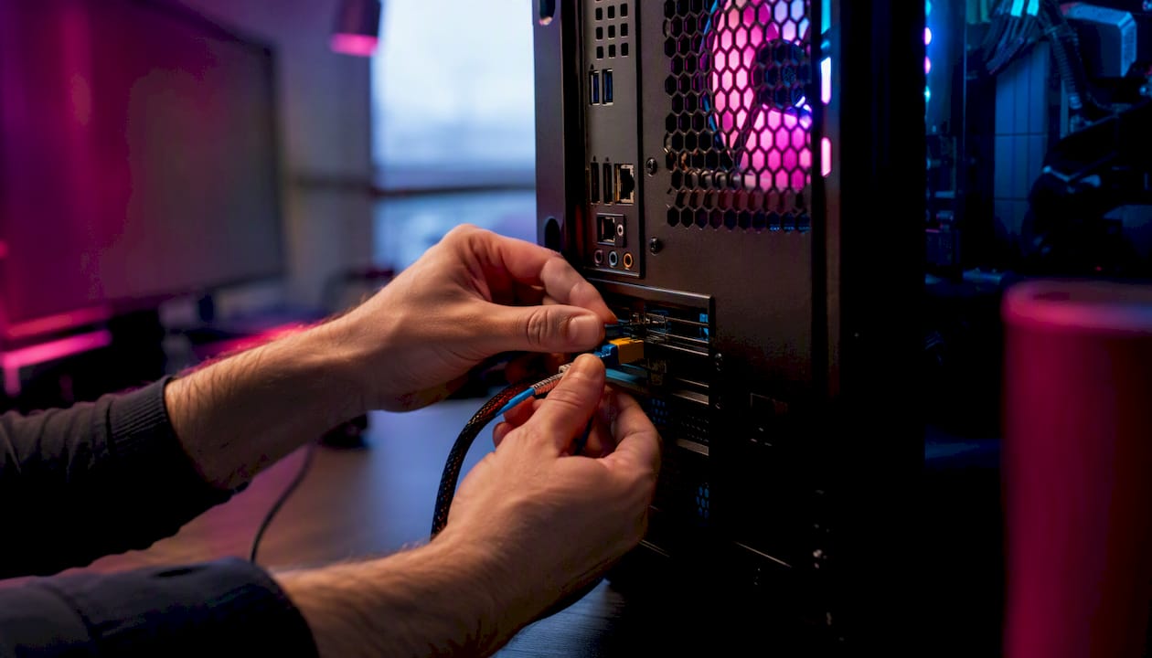 Best Janitor AI Alternatives for Roleplay in 2026 Hands plugging USB into custom PC tower