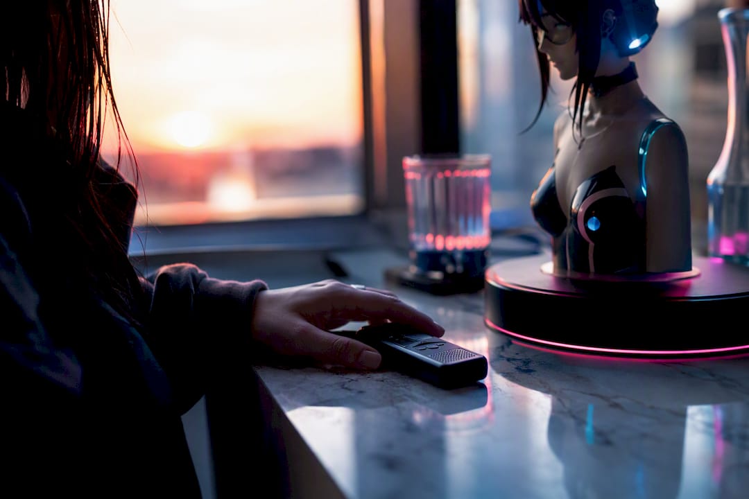Hand near virtual assistant device