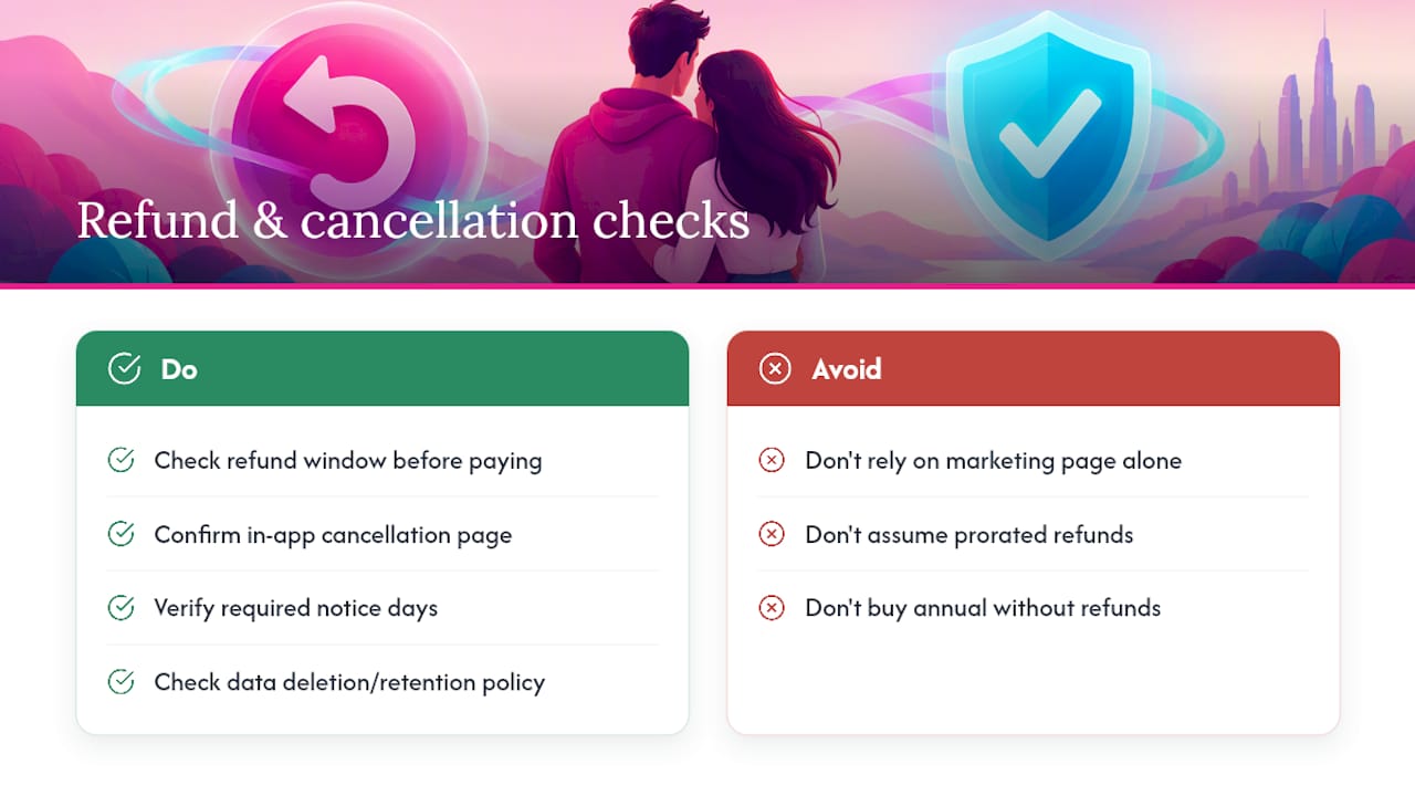 Avoid Token Traps: 2026 AI Boyfriend App Pricing Bands Refund and cancellation policies to check before you pay — overview diagram