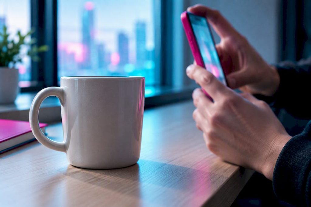 Use 3 Privacy Tests Before Sending Photos to an AI Companion Person photographing coffee mug privacy test