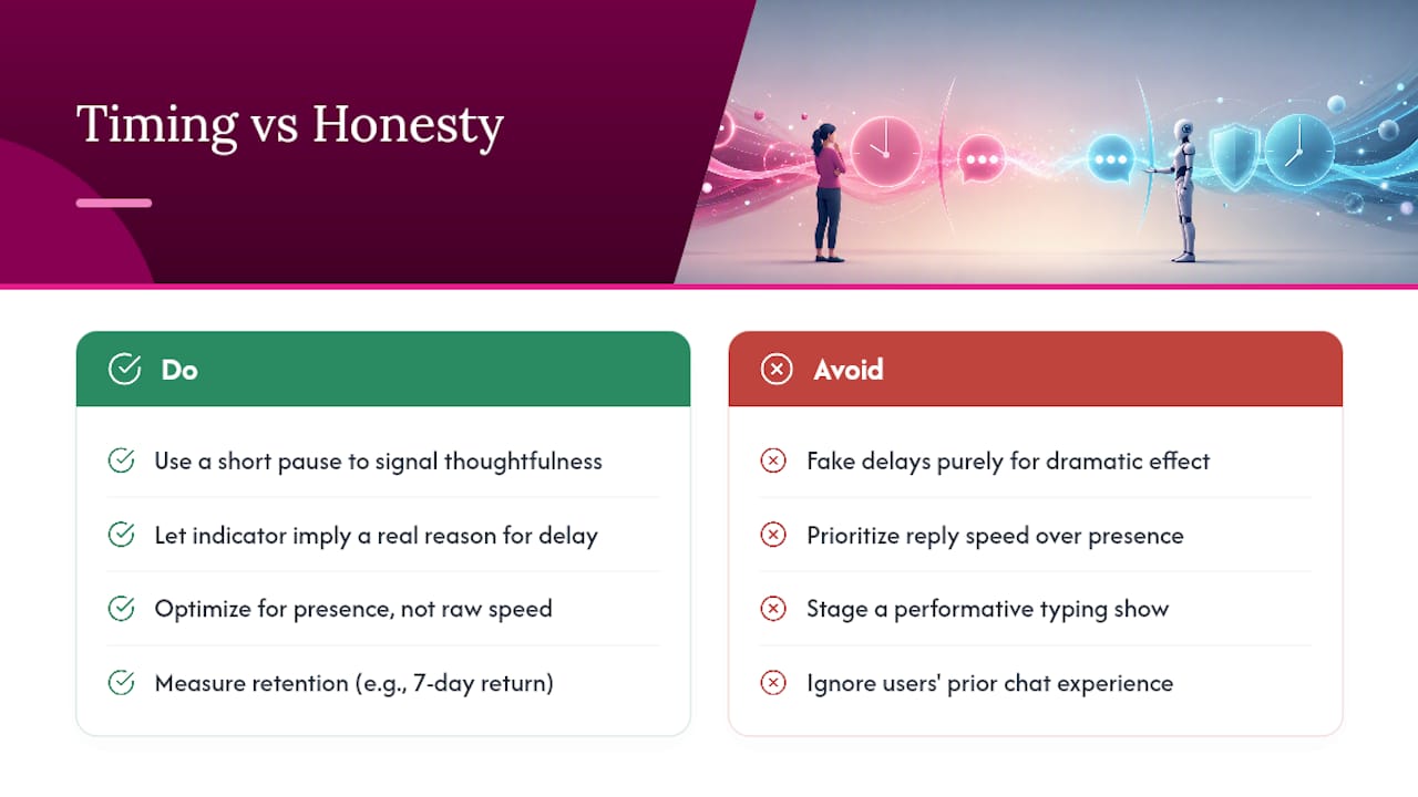 5-Minute Buyer Tests for Typing Indicators in AI Chat (HCI-backed) Why Timing and Honesty Matter More in Companion Apps — overview diagram
