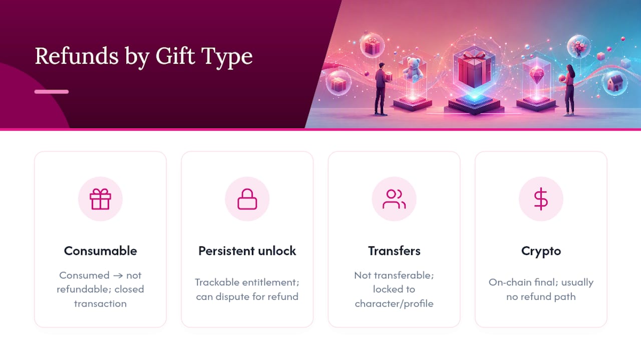 Test AI Companion Gift Systems in Five Minutes: IAP & Odds Checks Refund pathways for four digital gift types