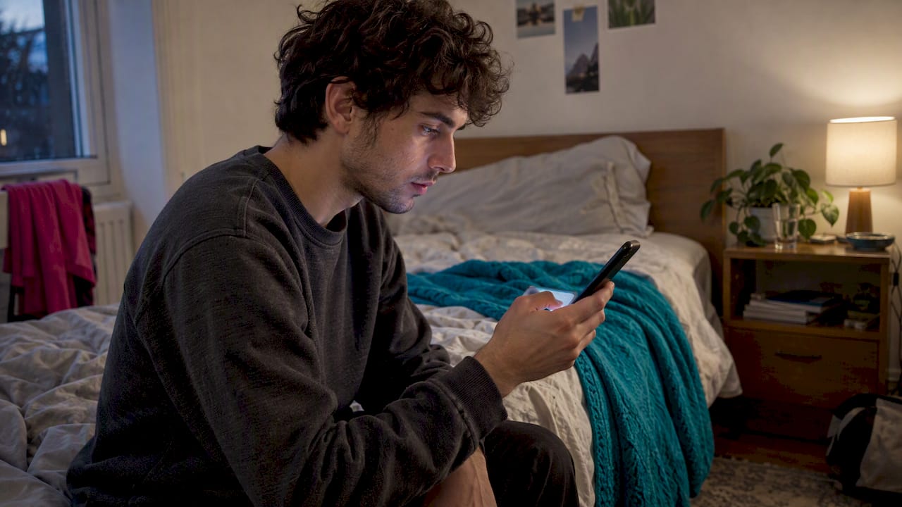 Person checking an AI roleplay chat before paying