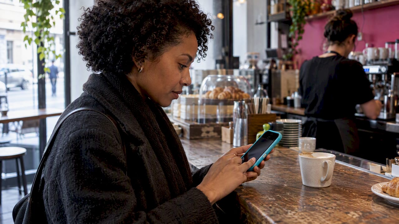 Woman reviewing EVA AI privacy terms