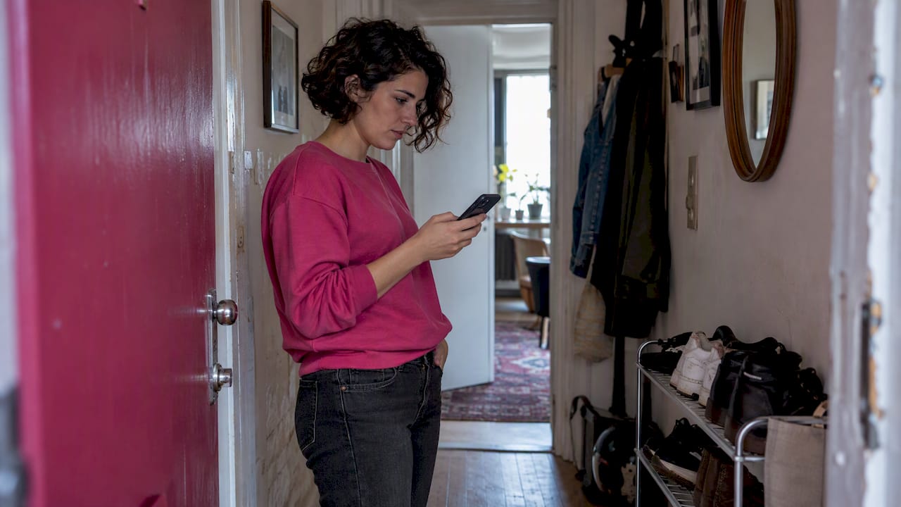Adult reviewing an AI companion reply at home
